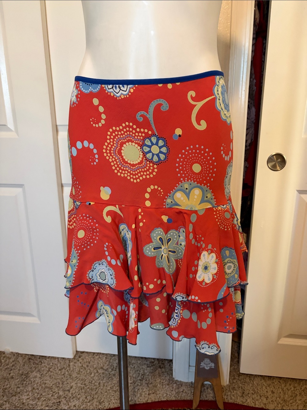 Red Floral Tiered Ruffle Skirt - Women's